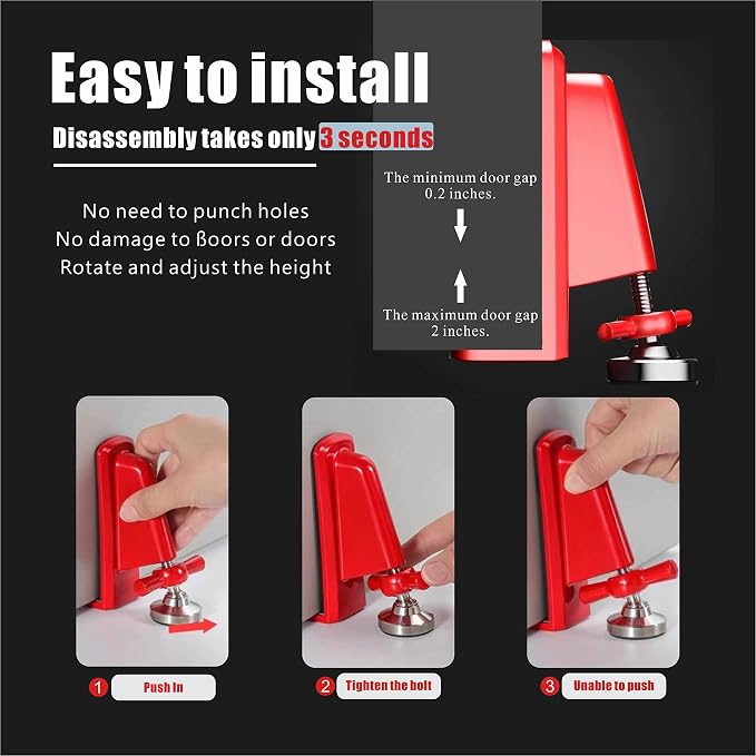 Door Stoppers Security - Portable Door Jammer for Travel Security Anti Theft, Apartment Hotel Door Lock - Protection for Homeowner and Children, Lockdown Device for Women Safety Self Defense (Red) - Image 5
