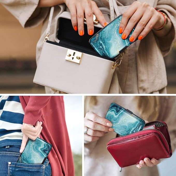 Coco Rossi Credit Card Holder RFID Aluminum Small Mini Wallet Women | Metal Wallet, Business Cards Holder, ID Case, Slim Sleeves, Womens Girls Gift, Carry Proof Wallets for Travel, Teal Marble - Image 6