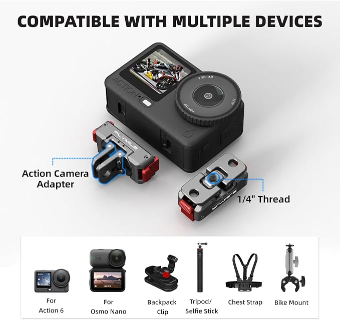 BRDRC Action 6 Magnetic Quick-Release Mount, 360° Horizontal Rotation Aluminum Alloy Adapter for DJI OSMO Action 6/Nano, with 1/4" Threaded Hole & Foldable Action Camera for Tripod Accessories - Image 3