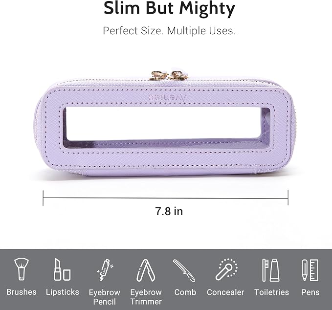 Aveniee Clear Makeup Brush Bag, Slim Brush Holder Cosmetic Case, Small Travel Toiletry Bag for Women, Thin Make up Bags with Dual Zipper, Cute Travel Essentials Srorage Bag.Lilac - Image 4
