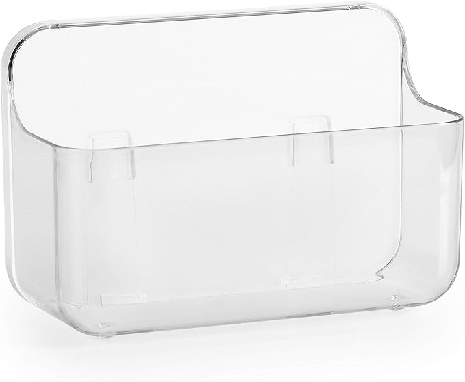Adhesive Wall Organizer Bin, No-Drill, Clear, 7.1 x 3.15 x 4.75 in | BPA-Free PET, Built-In Drain Holes, Detachable, Easy-Reach Storage for Small Items Like Phones, Remotes, or Sponges by COLINCH