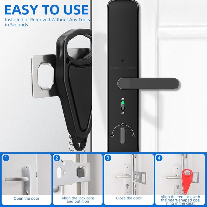Ajlve Portable Door Lock，Extra Lock for Home, Hotel & Apartment | Hotel Travel Door Lock Security for Home, Enhance Privacy & Safety While Traveling, Protect Family Security (2Red) - Image 4