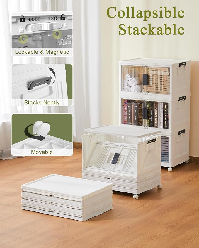 OlarHike 144QT Storage Bins with Lids for Closets, Office, Dorm, 3 Pack | Multi-Lid, Lockable Cabinet, Doors & Wheels, Foldable & Collapsible, Stackable Organizers, Plastic Drawers, School, Game Day - Image 5