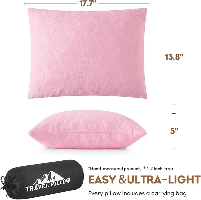 Small Shredded Memory Foam Pillow, Camping Pillow Travel Pillow - Compressible Medium Firm, Breathable Cover, Ideal Backpacking Hiking, Airplane and Car (Apricot Pink, M) - Image 3