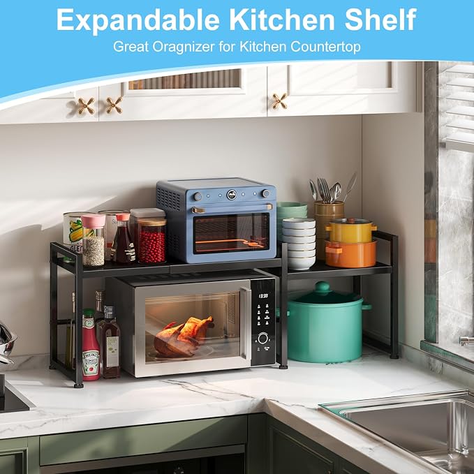 44.3 Inches Expandable Metal Storage Shelves,150LBS Heavy Duty Shelving Units and Storage For Appliance,Adjustable Utility Organization and Storage Shelf Rack For Kitchen Cabinet Closet Garage Pantry - Image 2