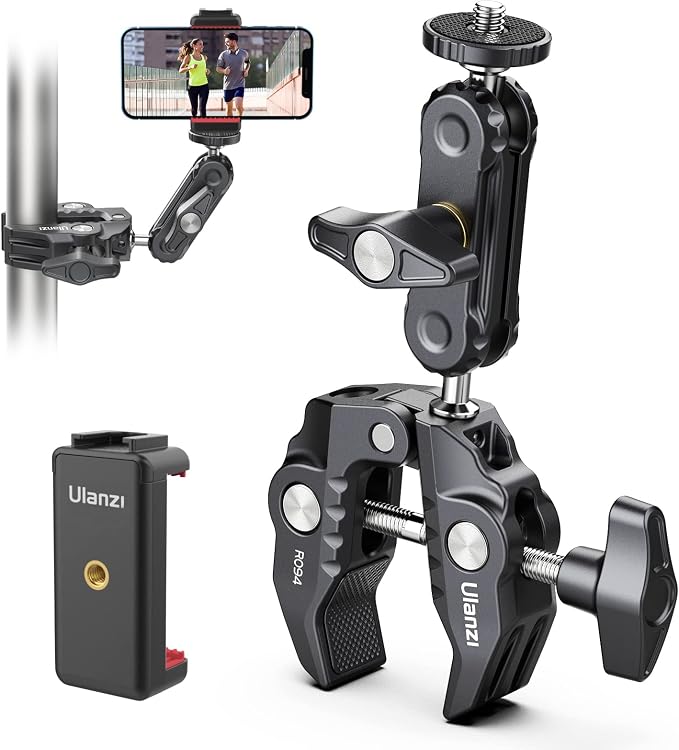 ULANZI Super Clamp Camera Clamp Mount Monitor 360° Ballhead MagicArm Double | Ball Head Adapter with 1/4"-20 & 3/8"-16 Thread ST-07 Phone Tripod Mount by ulanzi