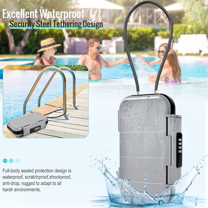BKNOOU Portable Travel Safe with Removable Chain, Anti-Theft Beach Safe Box, Waterproof Combination Lock Box for Travel, Dorm, Beach, Hotel, Car, Home, Office - Image 2