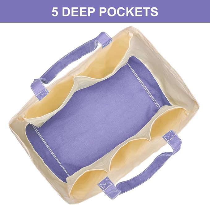 Reusable Grocery Bags Heavy Duty, 8.3 gal Foldable Large Canvas Tote Bag with Handles, Holds 60 lbs Canvas Shopping Bags, 3 Pack（Off White+Light purple） - Image 6