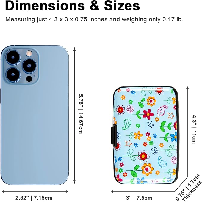 Credit Card Holder for Women Men RFID Blocking Wallet Small Business Metal Slim Mini Aluminum Hard Case (Doodle Garden Floral) - Image 3