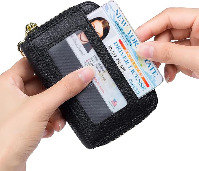 imeetu RFID Credit Card Holder, Small Card Wallet Women, Leather Card Case | Genuine Leather Women's Card & id Cases, Change Coin Purse with Zipper Keychain id Window, 20 Colors & 3 Styles, Daily, Gifts - Image 7