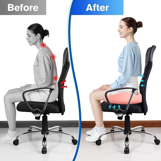 CushyOasis Seat Cushion, Gel Memory Foam Office Chair Cushions, (Pink) | Anti-Slip Back & Removable Cover, Ergonomic Tailbone Support Seat Cushion, Memory Foam Seat Cushion for Office - Image 7