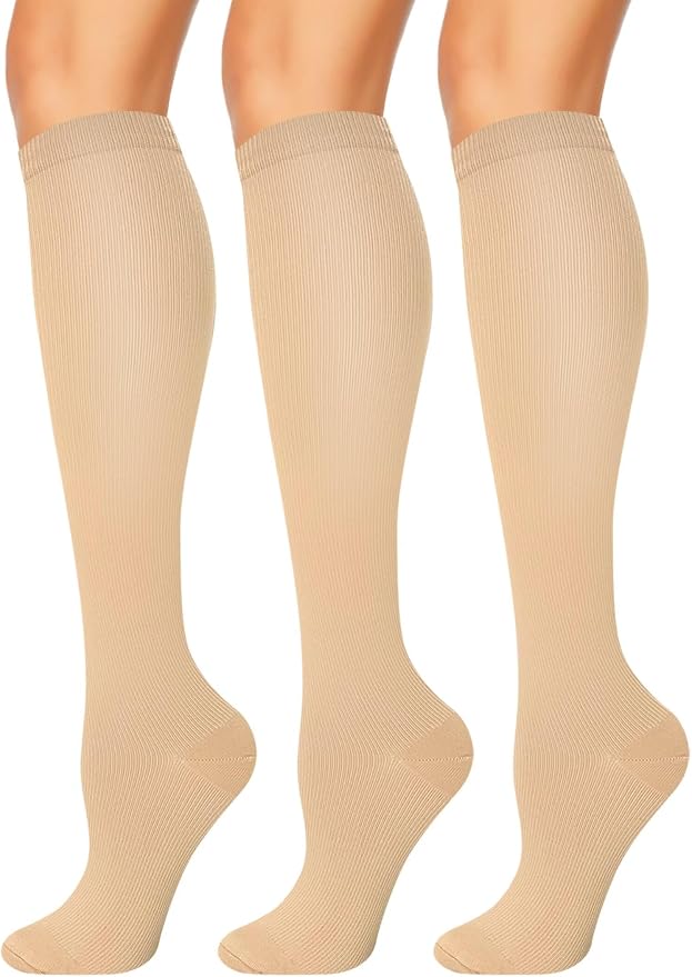 3 Pairs Compression Socks for Women & Men 15-20 mmHg, Knee High | Best Support for Cycling Athletic Hiking Running by Unknown