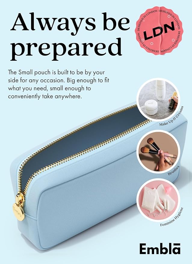 Embla Makeup Bag Travel Cosmetics Pouch and Toiletry Bag, Nylon Zipper Pouch Purse, Cute Make Up Organizer Storage Tote for Women Girls, Waterproof Travel Skincare Case, Small Makeup Bags, Sky Blue - Image 4