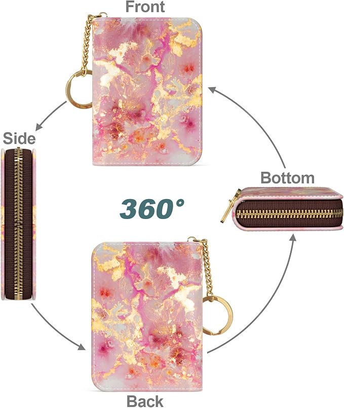 Credit Card Holder, Small RFID Card Wallet for Women, Slim Leather Wallet | Leather Card Holder Wallet, Credit Card Wallet Organizer, Business Card Case with Zipper & Keychain, 12-Slot Compartment - Image 2