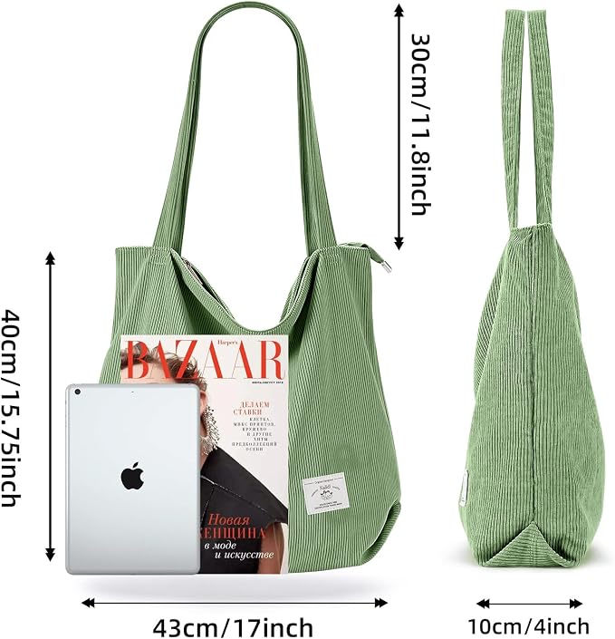 KALIDI Women Corduroy Tote Bag Zipper Casual Tote's Handbag Big Capacity Shoulder Bag with Pockets - Image 4