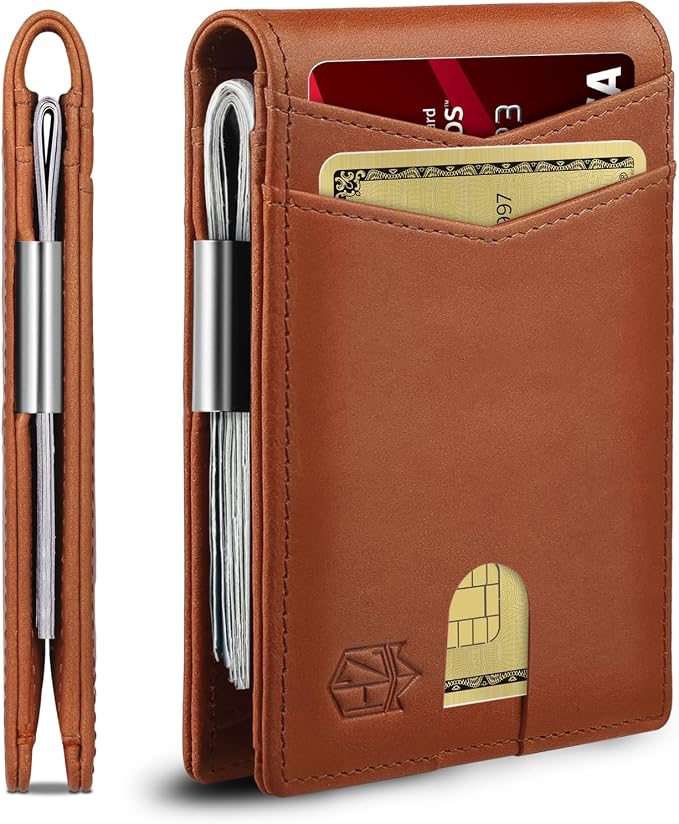Zitahli Genuine Leather Wallet for Men 12 Card Slim Mens Wallets Bifold RFID Blocking with Money Clip & ID Window Thin Minimalist Card Holder Wallet with Gift Box by Zitahli