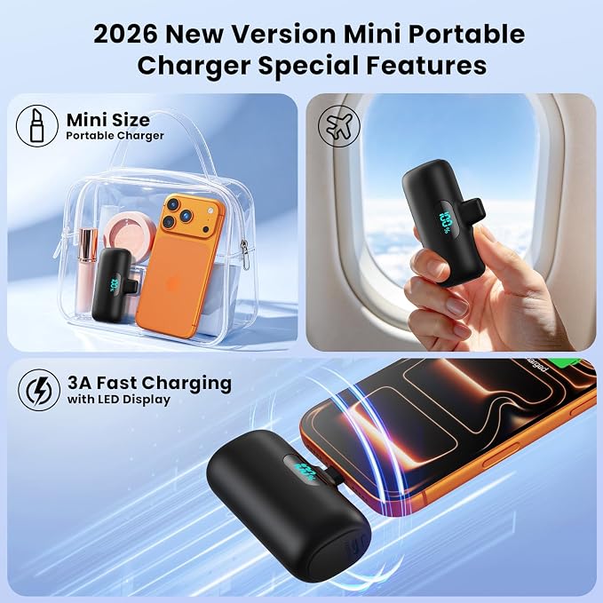 [2 Pack]Portable Charger Power Bank for iPhone 17/16/15,Mini USB C Portable Power Bank 5000mAh Fast Charging Battery Pack Travel Essentials for iPhone 15/16/17 Plus/17 Pro/17 Pro Max,Samsung Android - Image 4