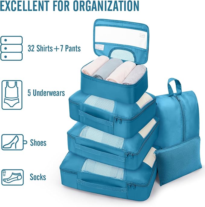 Veken 8 Set Packing Cubes for Travel Essentials, Suitcase Organizer Bags in 4 Sizes, Carry-On Luggage Accessories with Laundry Bag, Airplane Must Have with 99-Count Mesh Holes - Image 5