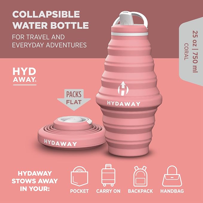 HYDAWAY 25oz Collapsible Water Bottle, Packable Leakproof for Travel | Large capacity design. Folds flat for carry-ons, day bags, hiking packs. Leakproof, BPA-free. - Image 2