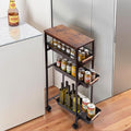 5 Tier Narrow Slim Rolling Cart Wood Top Storage Cart Black | 5 tier narrow rolling cart slides into 8 inch gaps, while solid wood top provides durable storage over plastic surfaces by Unknown