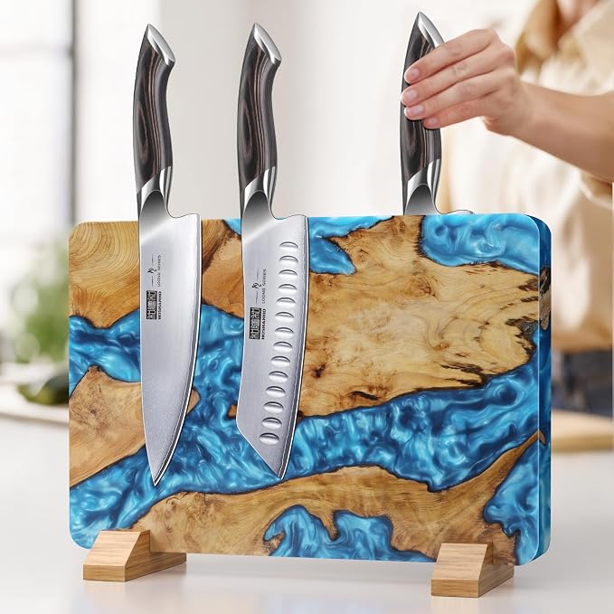 HOSHANHO Resin Magnetic Knife Block, Double Sided Magnetic Knife Holder | Multifunctional Kitchen Knife Organizer Storage for Kitchen Counter, Thickened Acacia Wood Universal Knife Block for Chefs - Image 6