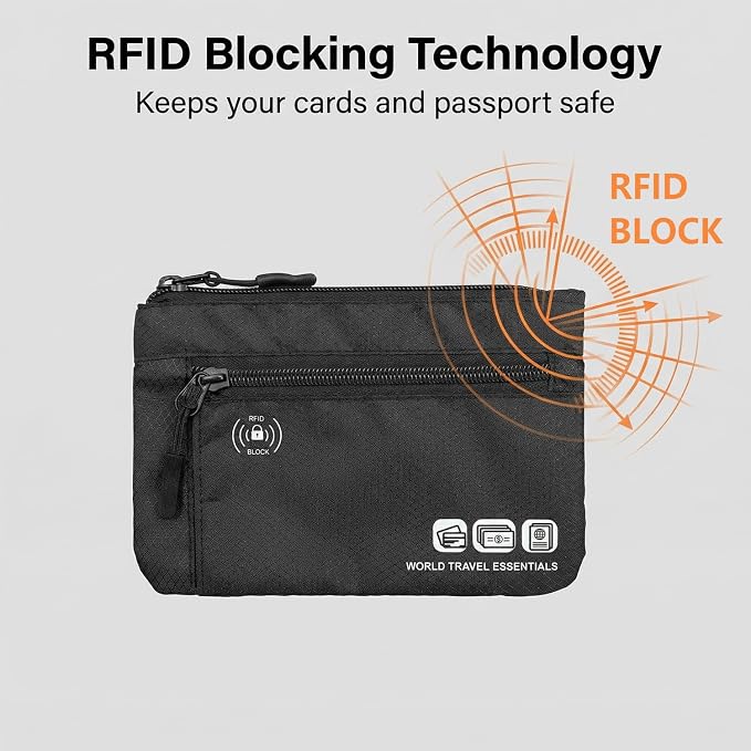 Passport Holder Bag Travel Wallet RFID Blocking Pouches, Two-Piece Set | Currency and Passport Organizer, Travel Essentials Pouch for Men Women, Ultra-slim, Lightweight - Image 3
