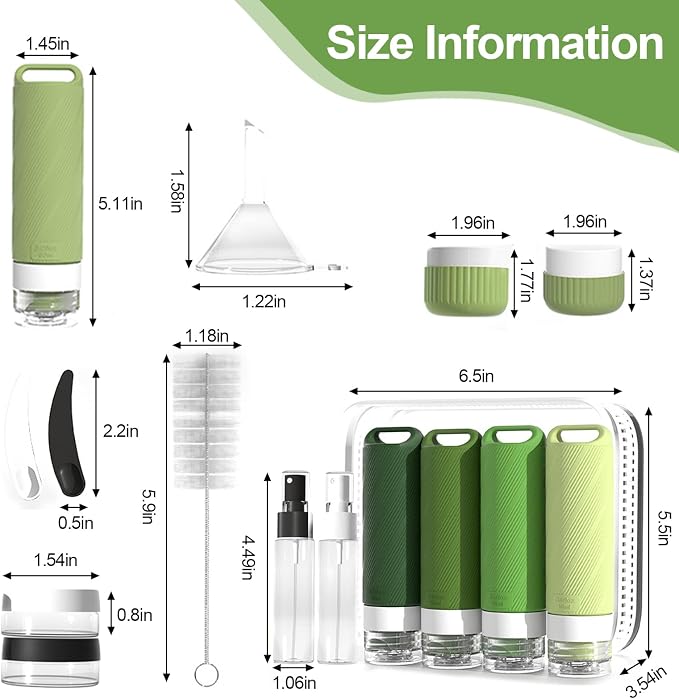 26 Pcs TSA Approved Travel Toiletry Bottles Set, Leakproof Silicone Refillable Containers with Carabiner, Clear Bag for Shampoo Lotion Body Wash - Image 2