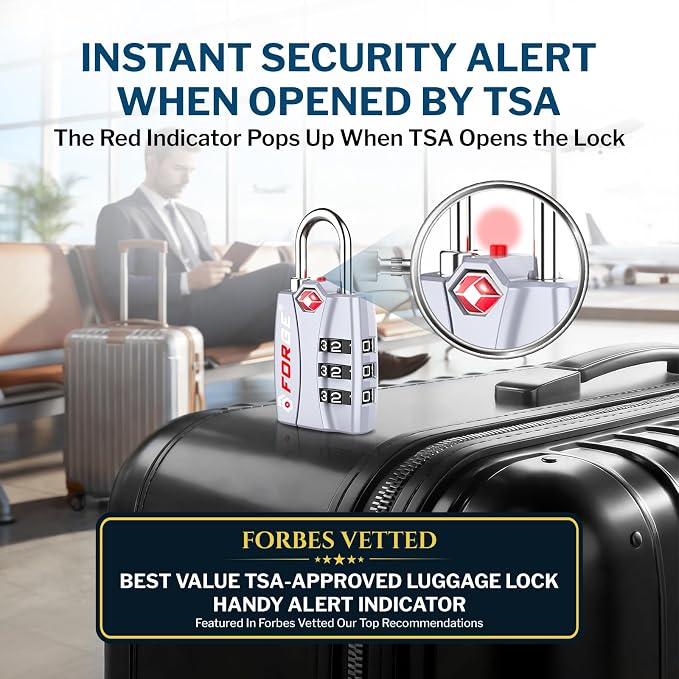 Forge Open Alert TSA Approved Luggage Locks - 3 Digit Combination, Easy Read Dials, Zinc Alloy Body - Ideal Travel Lock for Luggage, Suitcases, Bags & Toolboxes (Silver 2 Locks) - Image 2