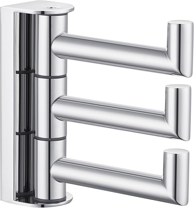 Angle Simple Swivel Towel Hook 3 Arms, Robe Coat Wall Hook, Polished Chrome | Rustproof SUS304 Stainless Steel Hand Towel Holder, Foldable Space Saver for Bathroom Kitchen Closet Entryway, Screws Mounted by AngleSimple
