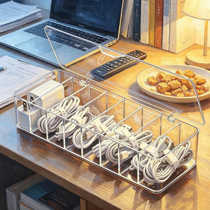 4Pcs cord organizer box with Lid, 10.2 x 3.5 x 2.2in, Desktop Cord Organizer with Compartments (4) - Image 8