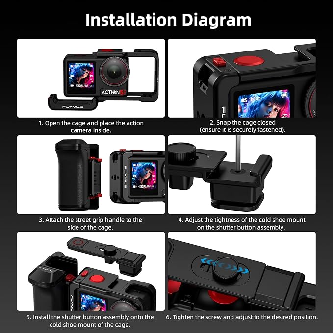 Grip Kit for DJI Action 5 Pro 4 3 (with Cage), Handle Holder Bundle Expansion Mount with Shutter Button, Quick Release Adapter, Cold Shoe for DJI Osmo Action 5 Pro 4 3 Accessories - Image 9