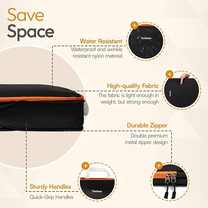 6 Set Large Compression Packing Cubes for travel. | Durable, Expandable and Lightweight Packing Cubes for Travel Compression with Laundry bag, Black - Image 3
