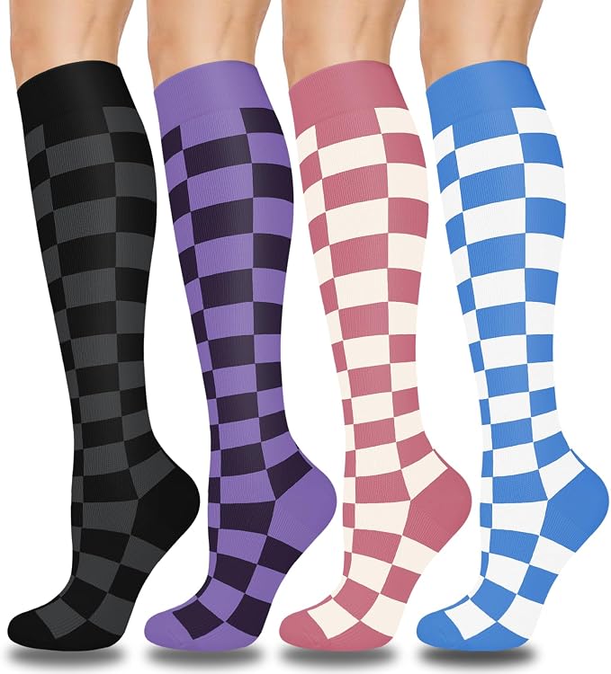 Aoliks Compression Socks for Women and Men 4 Pairs, Mild Support | Long Knee High Stockings for Nurses Running Travel Flying Pregnancy Athletic 15-20 mmHg by Aoliks
