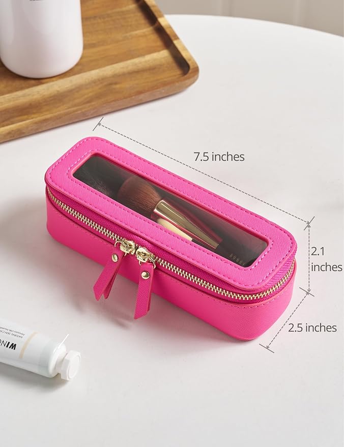 Slim Makeup Brush Bag Travel Clear Toiletry Bag for Women Cute Make Up Bag for Traveling Cosmetic Bag Organizer Waterproof Tansparent Beauty Makeup Case Hot Pink - Image 5