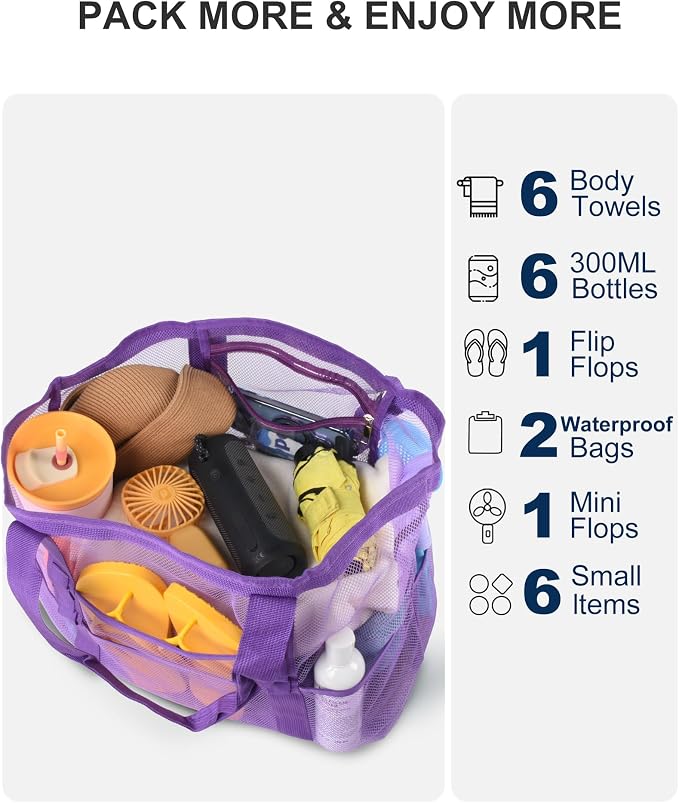 Genteen 40L Mesh Beach Bag, Foldable Sandproof Tote with Waterproof Pocket Quick Dry for Women Family Pool Vacation - Image 6