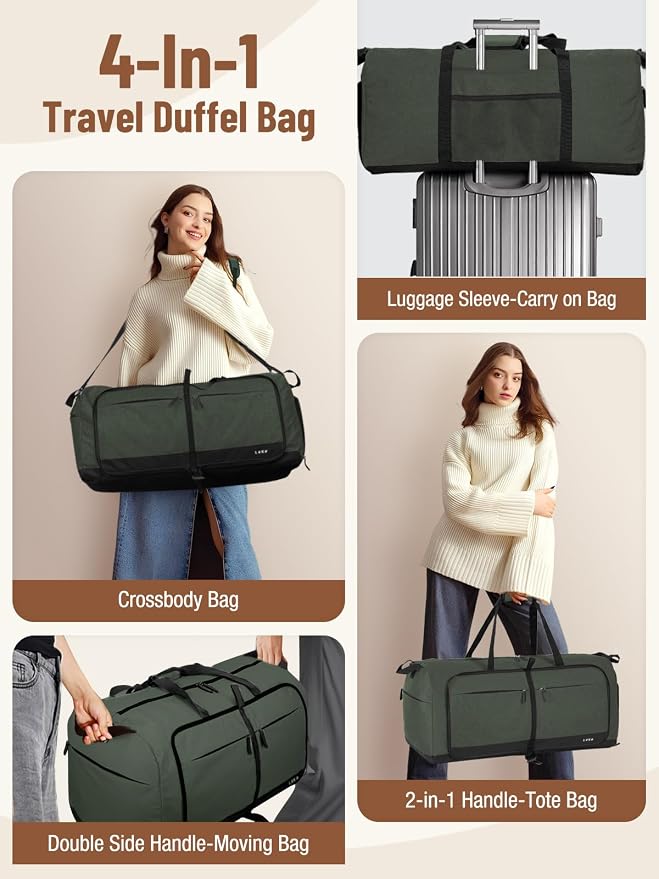 Lekesky Foldable Travel Duffel Bag for Women, 80L Large Duffle Bag with Separate Shoes Compartments & Straps, Carry On Weekend Bag for Women, Hospital, Overnight(Green) - Image 5