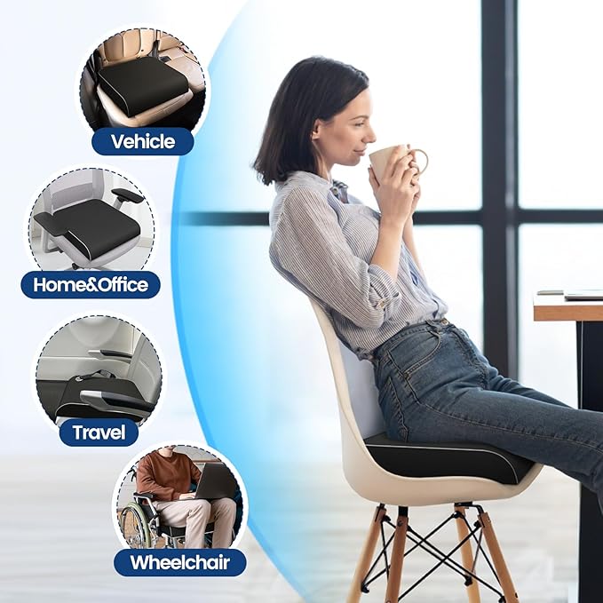 SweetSlubr Seat Cushion, Chair Pad, Memory Foam Tailbone Pain Relief | Office Chair Cushion for Tailbone Pain Relief, Non-Slip Cover, Soft Support for Office Chair, Car Seat,X-Large/Black - Image 4