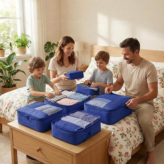 4 Piece Compression Packing Cubes for 3–7 Day Travel, Space Saving Travel Organizers with Breathable Mesh, Double-Zipper Packing Cubes for Carry-On & Suitcases (Blue) - Image 7