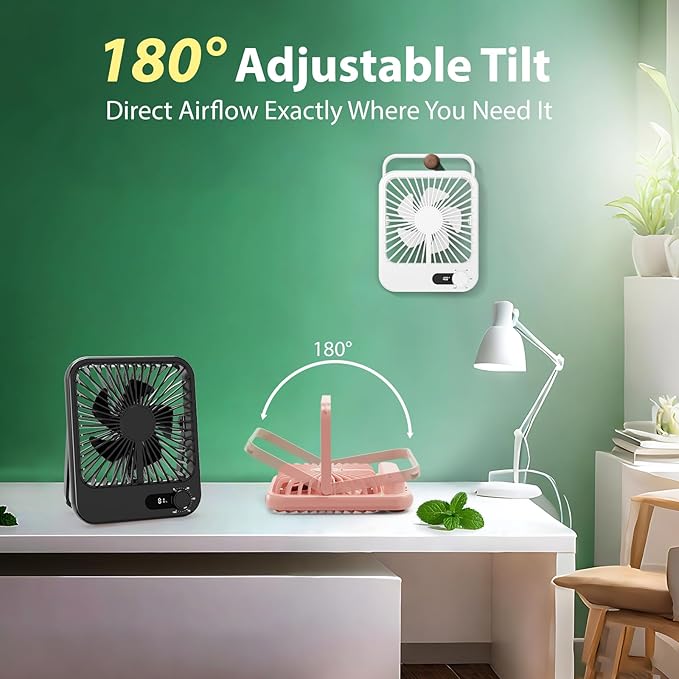 Portable Fan Rechargeable- 4000mAh mall Mini Desk Fan 100 Speed Wind Adjustable, Mini Silent Battery Powered Personal Desktop Fan for Bedroom Bedside, Office, Travel Essentials - Image 6