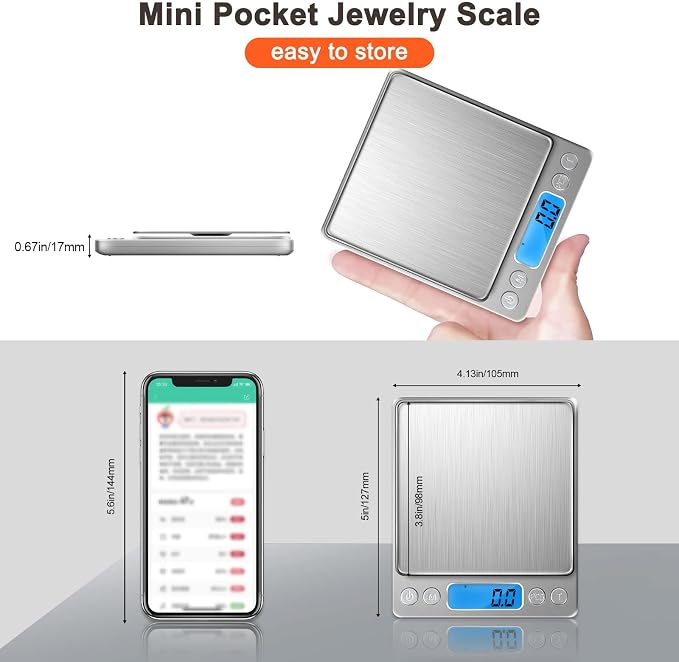 Small Digital Food Scale Ounce/OZ and Gram Scale, Kitchen Scale 3000g/0.1g High Precision for Baking, Soap Making, Jewelry, Includes 2 Trays and Batteries, 9 Units, Tare Function, Easy to Store - Image 3