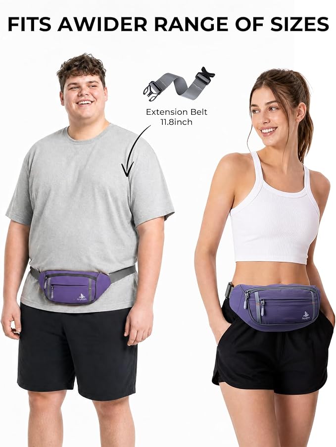 2.5L Fanny Pack for Women Men, RFID Blocking Crossbody Belt Bag, Purple | Lightweight Water-Resistant Fabric, Adjustable Belt, Breathable Back Padding, Waist Bag for Running Hiking Dog Walking - Image 2