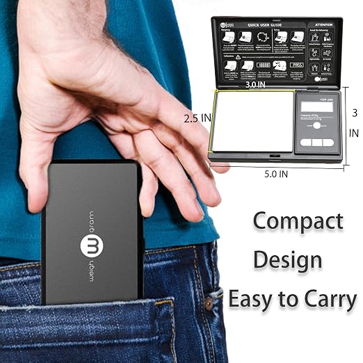 Digital Pocket Gram Scale 200g x 0.01g High Precision with 100g Calibration | Mini Scale Weighs Kitchen Small Food, Jewelry, Ounces, Grains, LCD Display, Tare Function With 100g Calibration Weight - Image 2