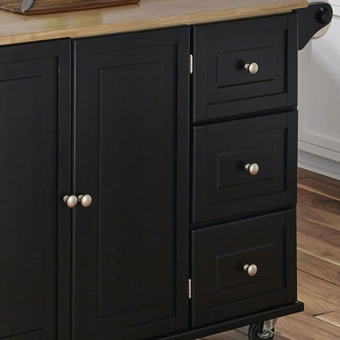 Homestyles Dolly Madison Black Mobile Kitchen Island Cart with Wood Drop Leaf Breakfast Bar - Image 10