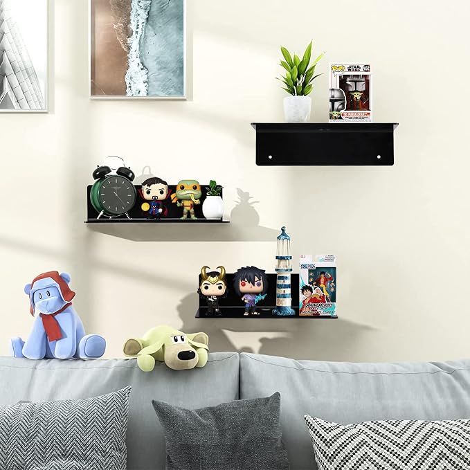 9 Inch Acrylic Floating Shelf No Drill Adhesive Wall Shelf Set of 4 for Funko Pop Storage, Floating Shelves Damage-Free Expand Wall Space for Living Room, Bathroom, Gaming Room, Office - Black - Image 6