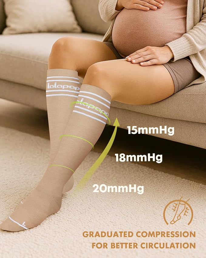 Thick Soft Cotton Compression Socks | 2 Pairs 15-20mmHg Cushioned Soft Breathable Comfortable Knee High Compression Socks for Women Men, Pregnancy Travel Nurse - Image 5
