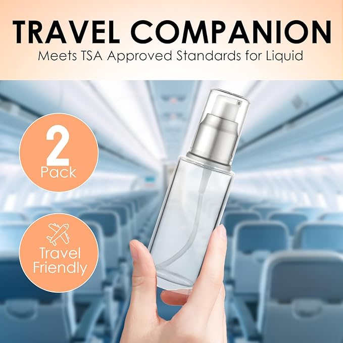 1.7 Oz 50ml Refillable Luxury Clear Glass Lotion Travel Pump Bottle with Silver Cap for Cosmetics, Lotion, Body Cream, Sanitizers, Cream, Foundation (Pack of 2) | Silver Cap, Luxury, Serum, Foundation, Body Cream, Sanitizer, Cosmetics, Travel - Image 7