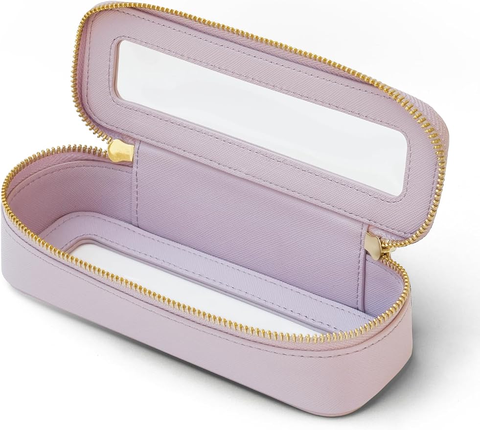 Clear Makeup Bag Travel Cosmetic Case Transparent Toiletry Bag with Zipper, Portable Make Up Organizer Traveling Compact Car Bag for Essentials, Purple, Slim by POPVIBE