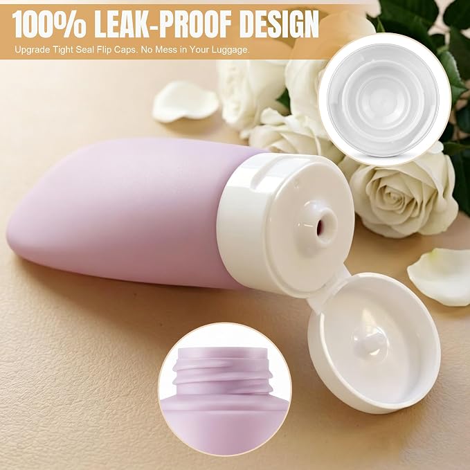 DEWSENSI Travel Bottles for Toiletries 6 Pack, Leakproof 2 oz TSA Approved Travel Size Containers, BPA Free Plastic Shampoo and Conditioner Bottles, Camping Travel Essentials - Image 4
