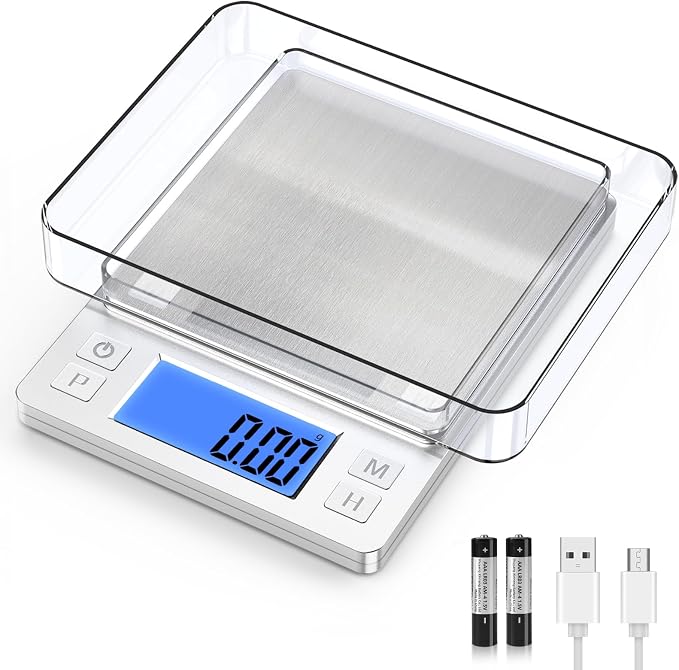 BOMATA 0.01g Small Digital Gram Scale, Upgraded 1kg Jewelry Scale | USB Rechargeable, Larger Display, Hold Function, High Precision, Grams and Ounces for Herb, Coin,Powder,Yeast, Kitchen Sliver by BOMATA