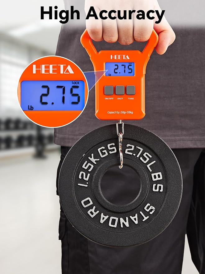 HEETA Fish Scale 110lb/50kg Digital Hanging Fishing Luggage Weight Scale | Portable with Backlit LCD Display, Hook & Non-Slip Large ABS Handle, Fishing Gifts Gear for Men, 2 AAA Batteries Included - Image 2